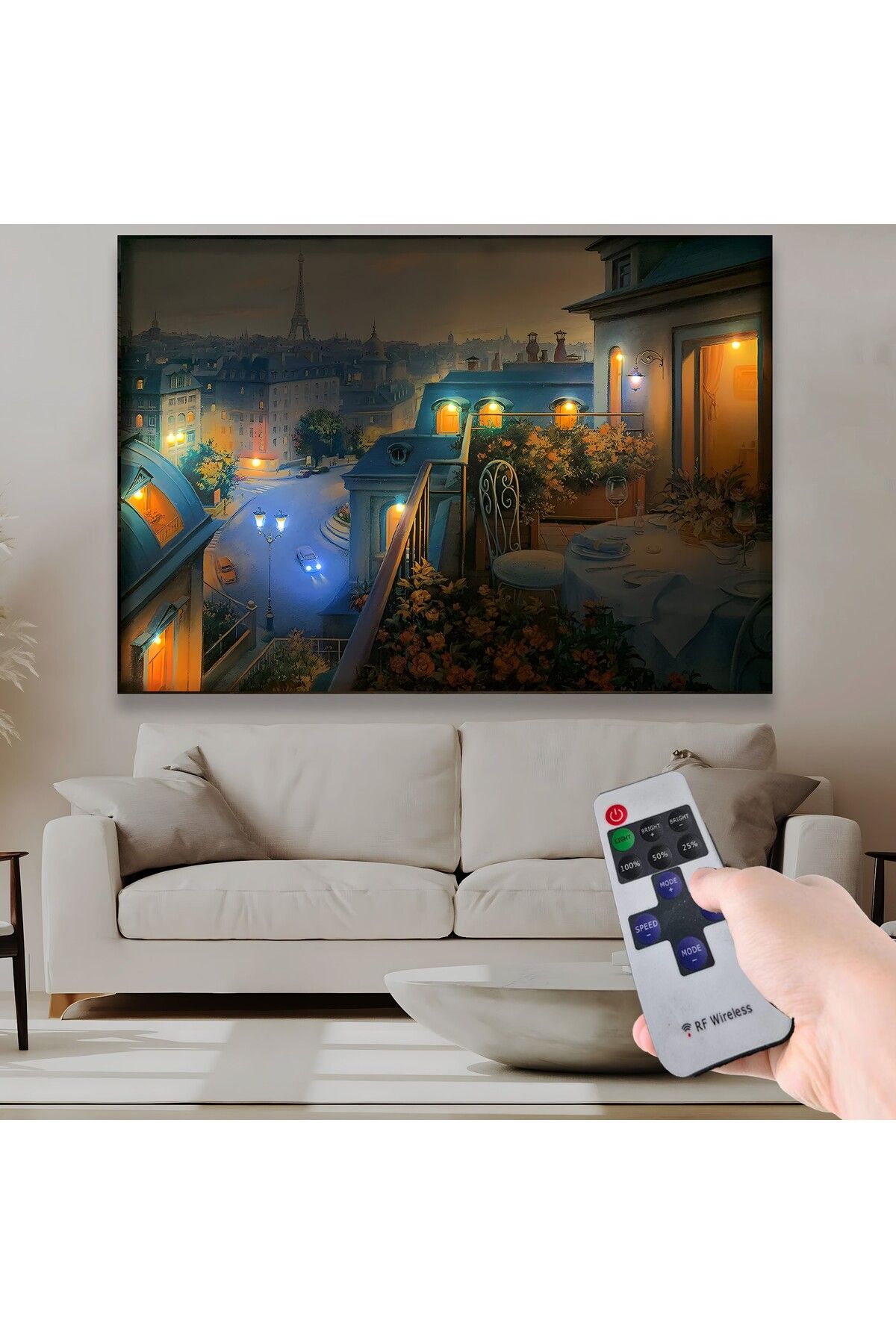 EMYA HOME Led Işıklı Uzaktan Kumandalı Eyfel Kulesi Kanvas Tablo
