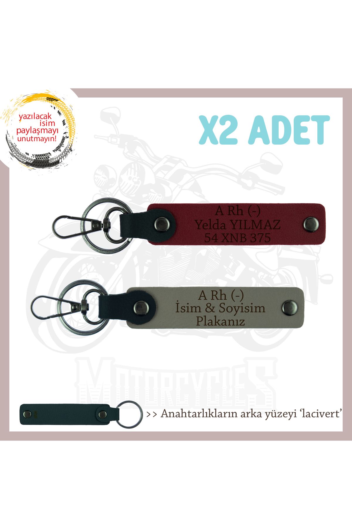 Miaju Hız Tutkunlarına, İsim Plaka ve A Rh (-) Kan Grubu x2 Anahtarlık Seti Armağanı, Kül Gri-Bordo-Laci