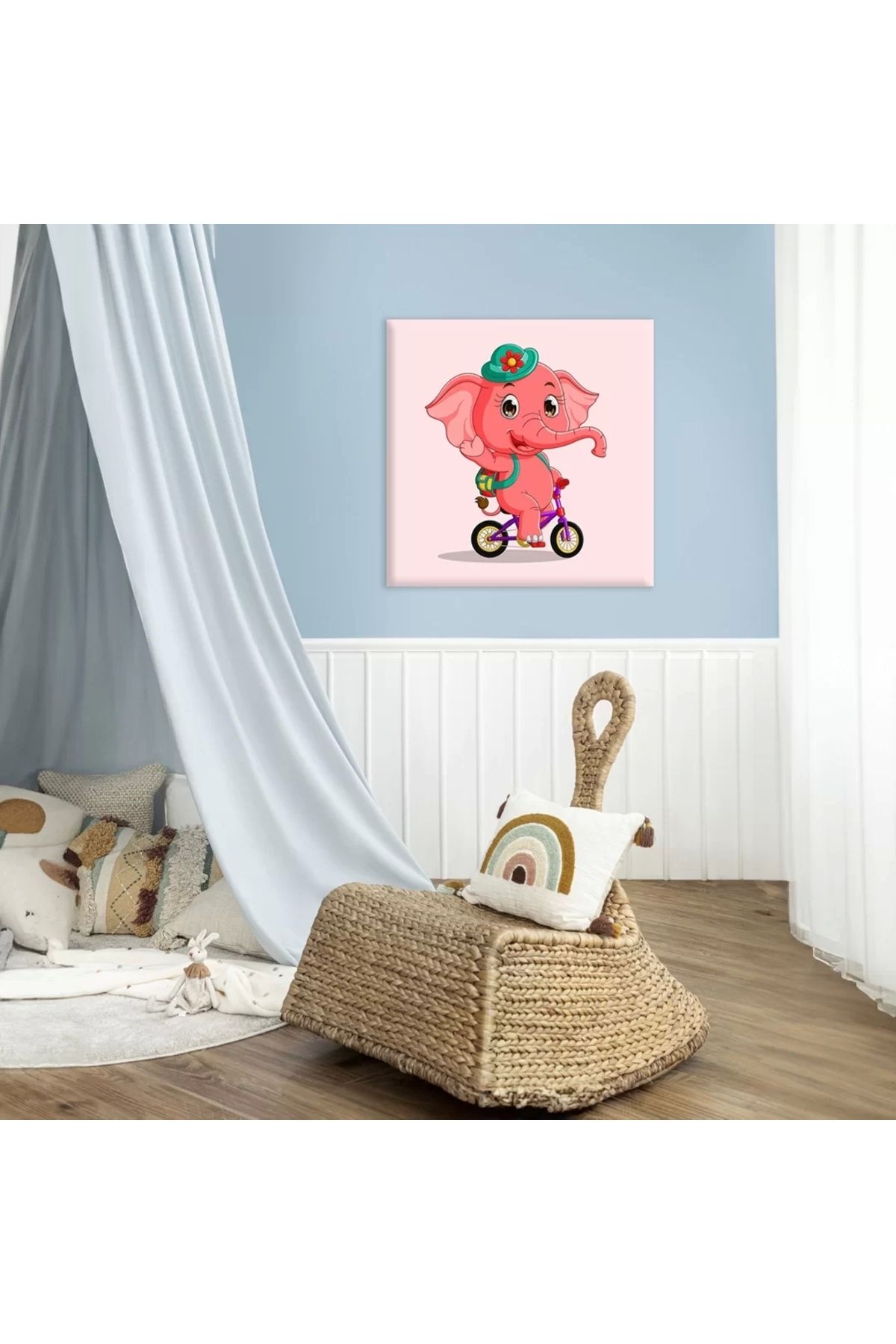 VOGLOO Pembe Fil Bisiklette Kanvas Tablo
