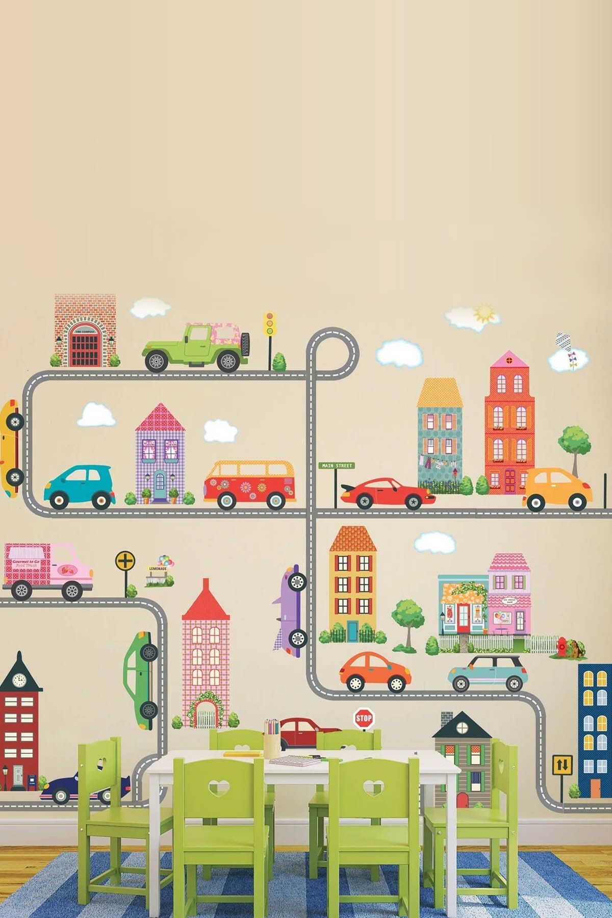 KT Decor Şirin Kasaba Kız Çocuk Odası Duvar Sticker Seti
