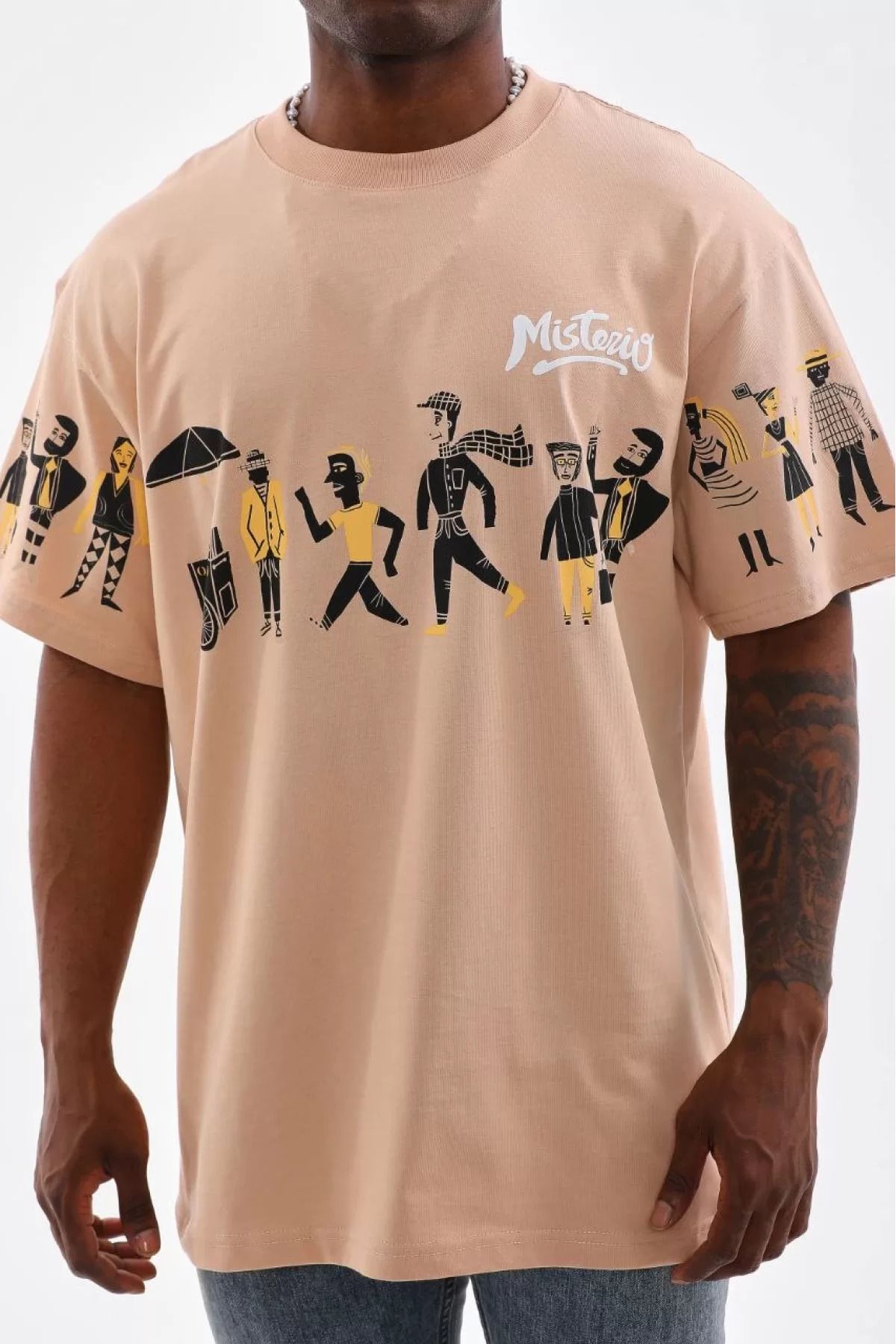 İndigo Park Erkek Tişört Unisex Bisiklet Yaka Baskılı Oversize T-Shirt