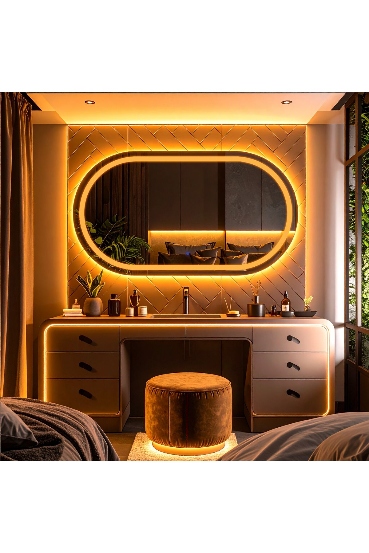 lumora mirror design Ovanta Amber Led'li Lazer Kumlamalı Lavabo & Banyo Aynası (Dokunmatik Sensörlü)