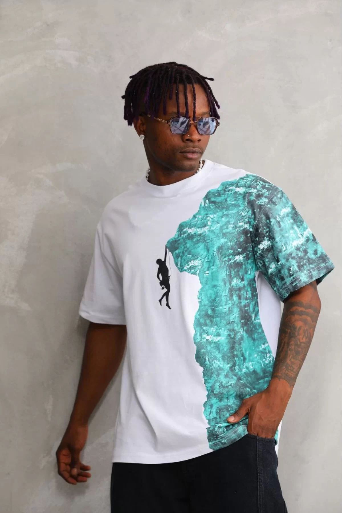 İndigo Park Erkek tişört Unisex Bisiklet Yaka Baskılı Oversize T-Shirt