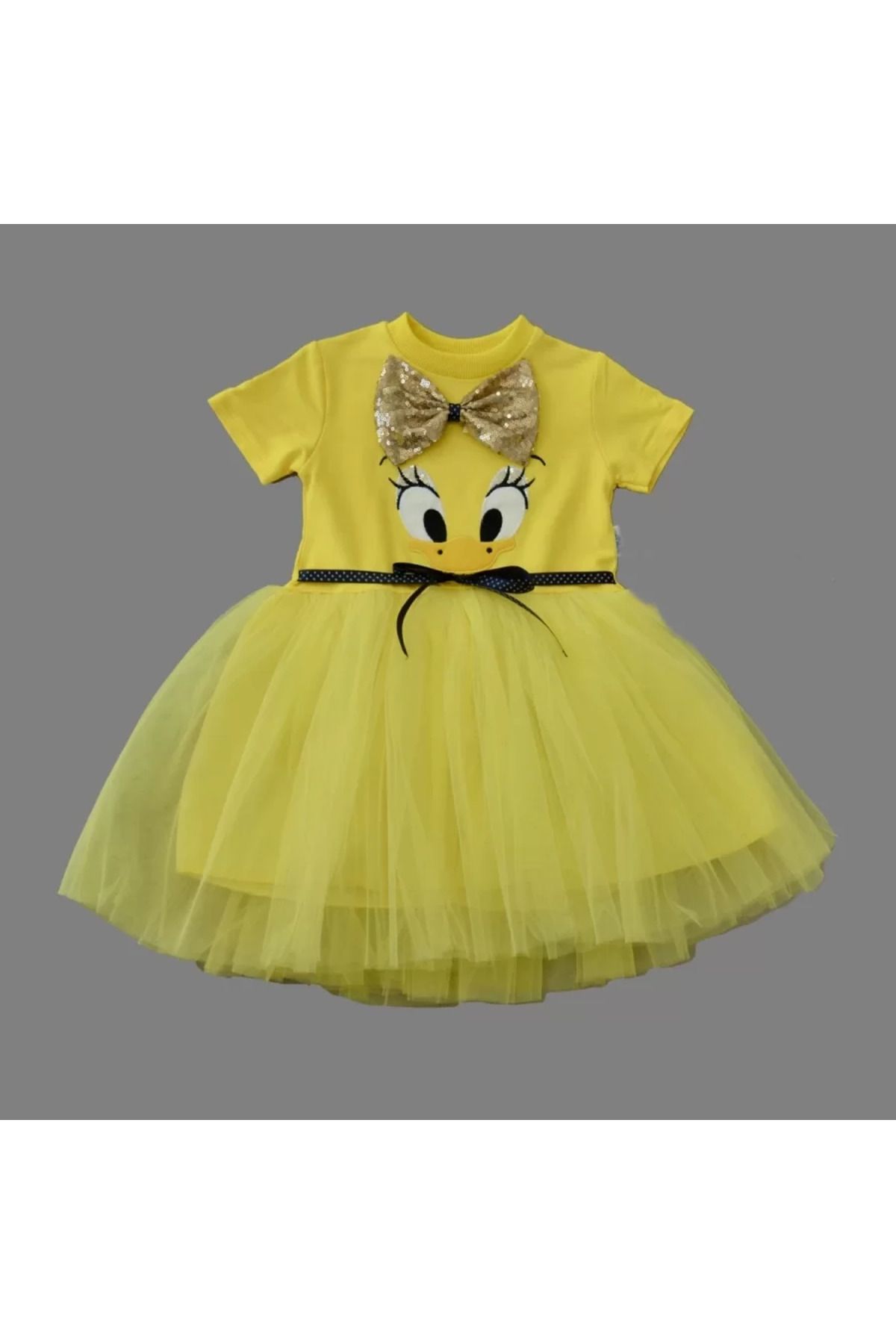 onlinebutik Pet Fiyonk Tokalı Ördek Nakışlı Astarlı Kız Bebek Tütü Elbisesi Sarı