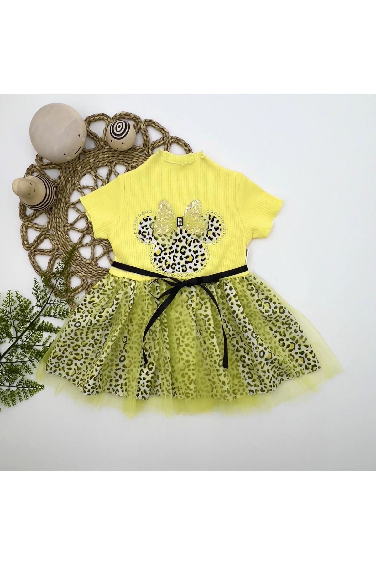 onlinebutik Fiyonklu Mickey Astarlı Etekli Kız Bebek Tütü Elbisesi Sarı