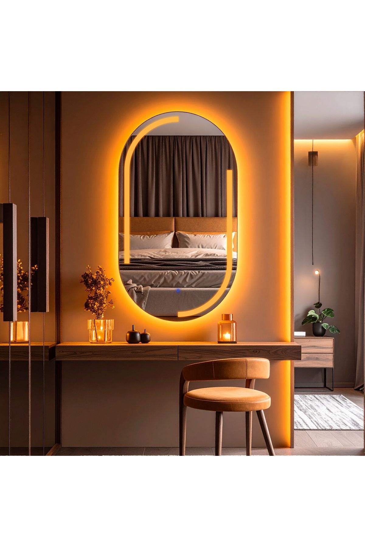 lumora mirror design Lunare Amber Led'li Lazer Kumlamalı Lavabo & Banyo Aynası (Dokunmatik Sensörlü)