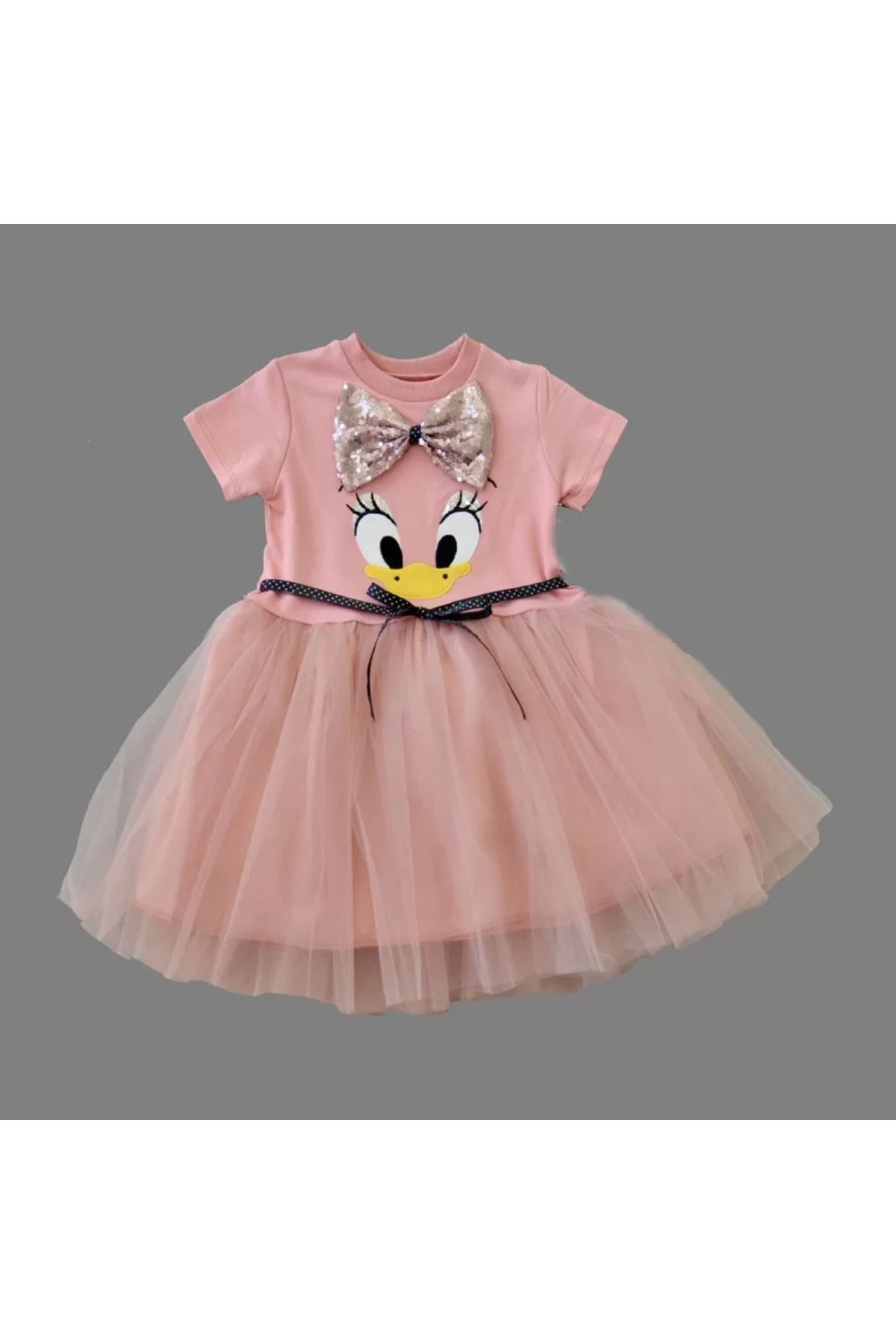 onlinebutik Pet Fiyonk Tokalı Ördek Nakışlı Astarlı Kız Bebek Tütü Elbisesi Pudra