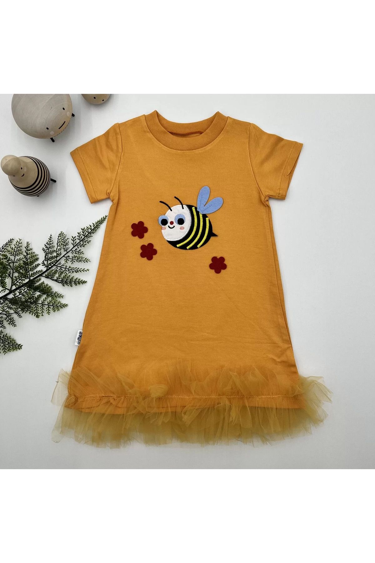 onlinebutik Arayıcık Nakışlı Eteği Fırfırlı Jile Kız Çocuk Elbisesi Turuncu