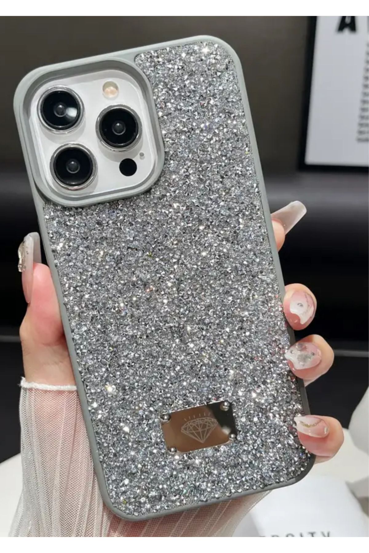 BCASE İphone 15 Pro Taşlı Kılıf Parlak Elmas Tasarım Lüx Silikon