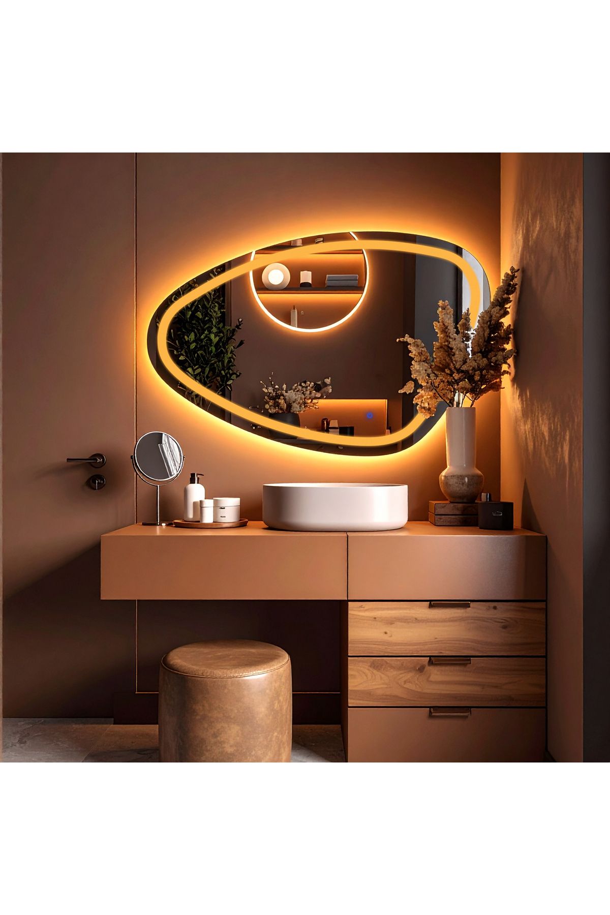 lumora mirror design Speci Amber Led'li Lazer Kumlamalı Lavabo & Banyo Aynası (Dokunmatik Sensörlü)