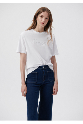 Mavi Baskılı Beyaz Tişört Regular Fit / Normal Kesim 1611959-620