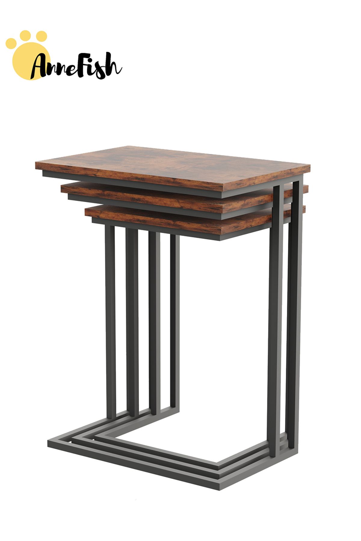 AnneFish-3Pcs C-Shaped Coffee Service Table Set Side Nesting Table Table Small Coffee Table Couch Table 5