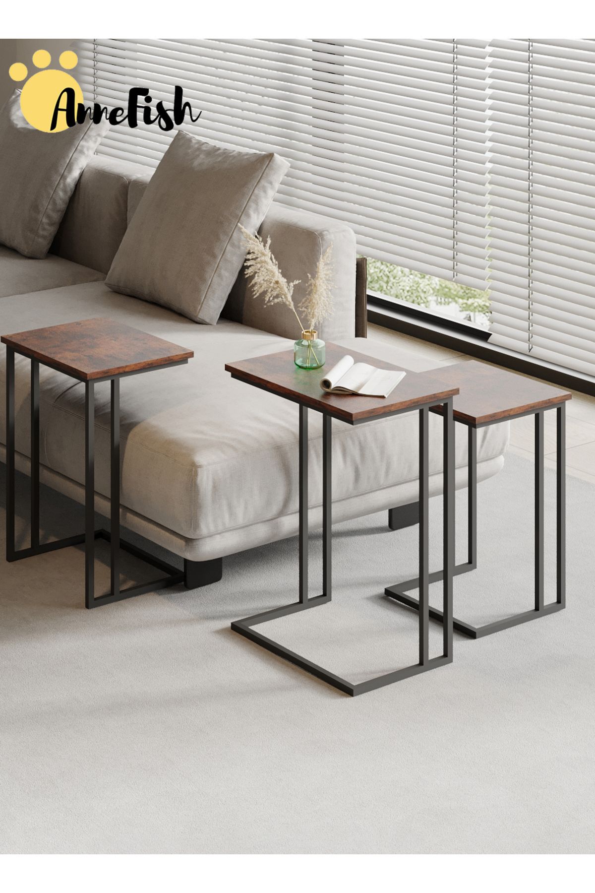 AnneFish-3Pcs C-Shaped Coffee Service Table Set Side Nesting Table Table Small Coffee Table Couch Table 1
