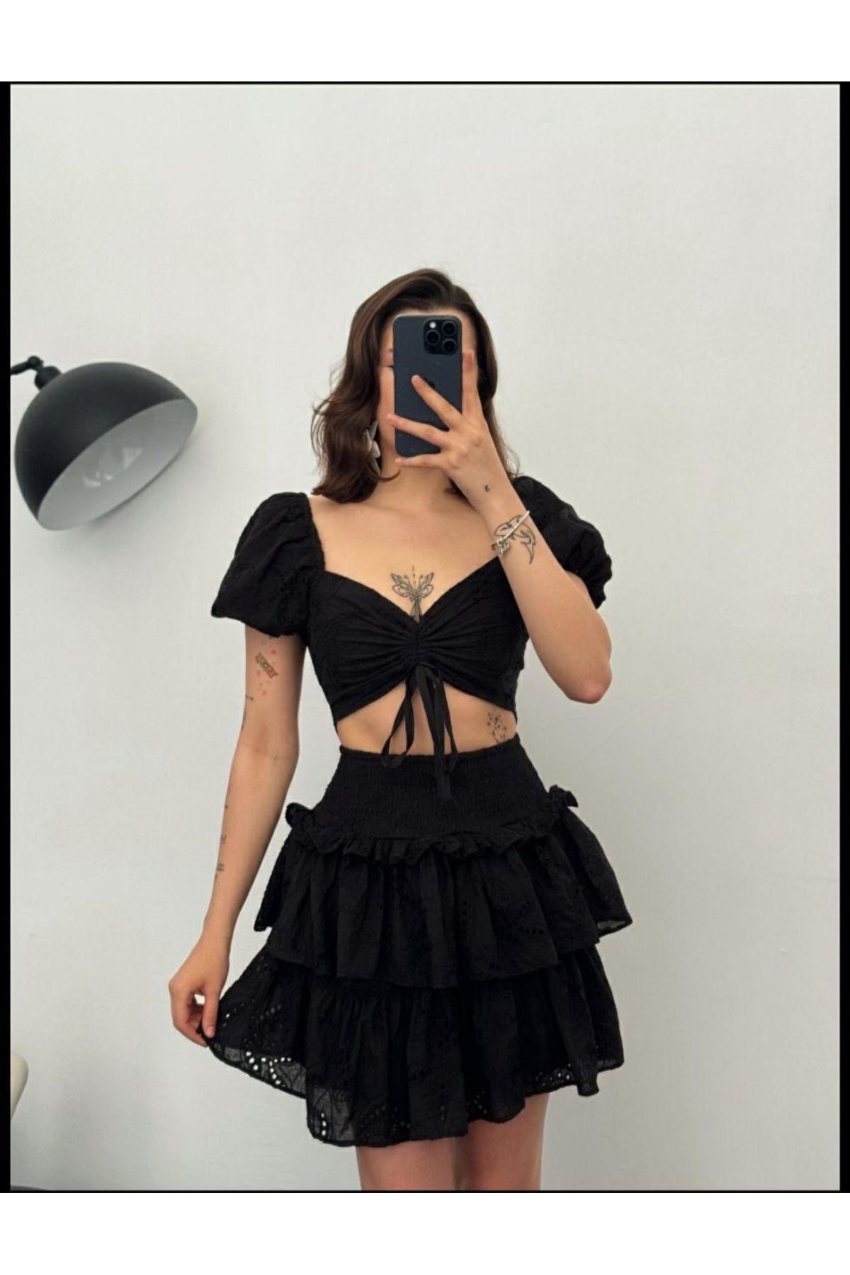 Ekim Store Fisto Detay Bluz Şort Etek İkili Takım