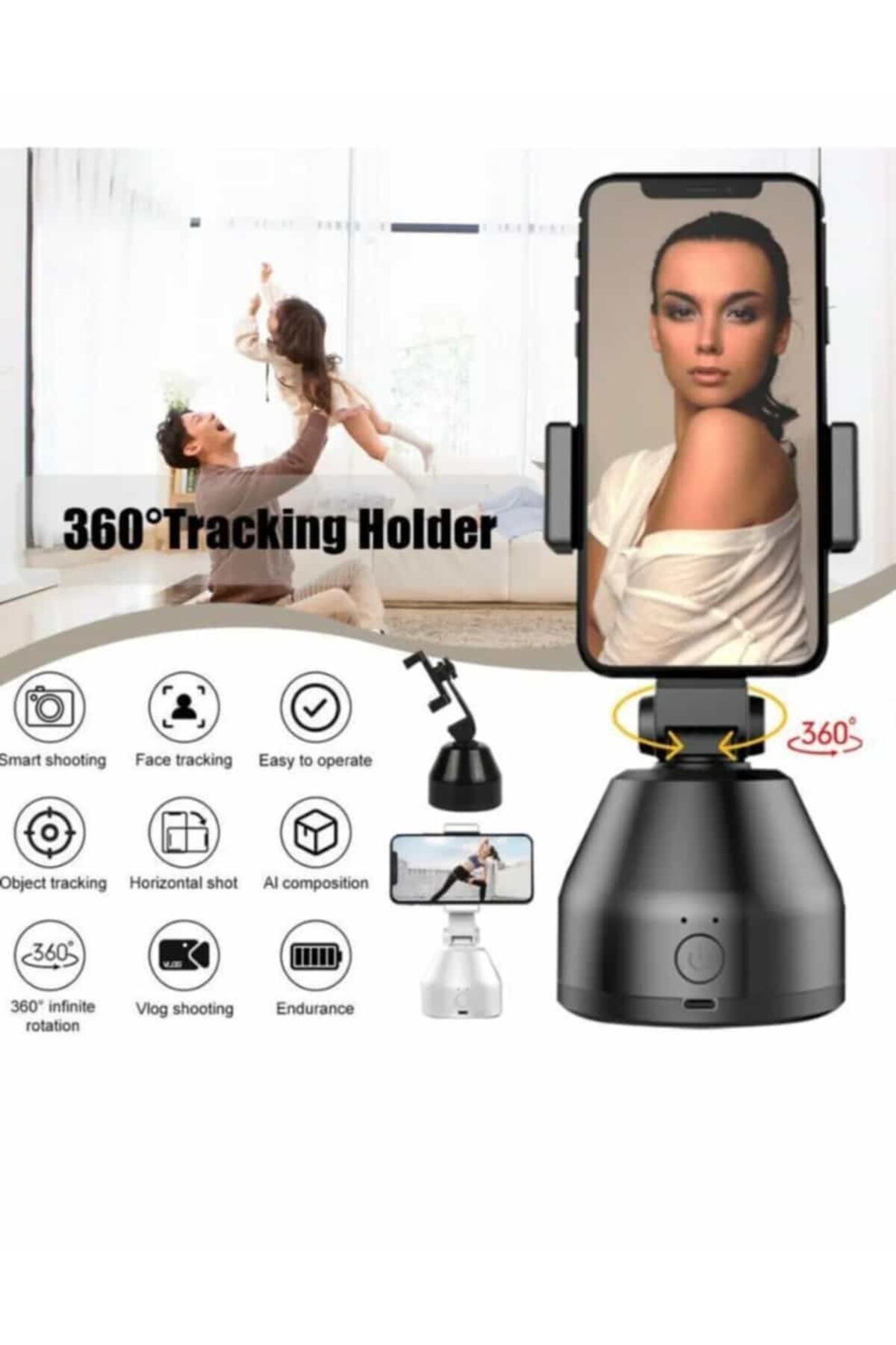 HÜMAA TEKNO 360 DERECE AKILLI SELFİE PİL İLE ÇALIŞAAN VİDEO TAKİP ASİSTANI Uyumlu