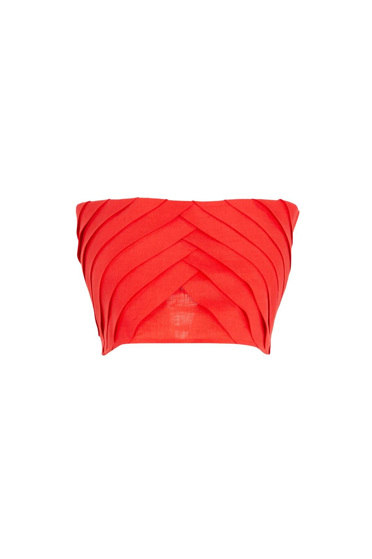 AURA BEA %100 KETEN CROP TOP KIRMIZI