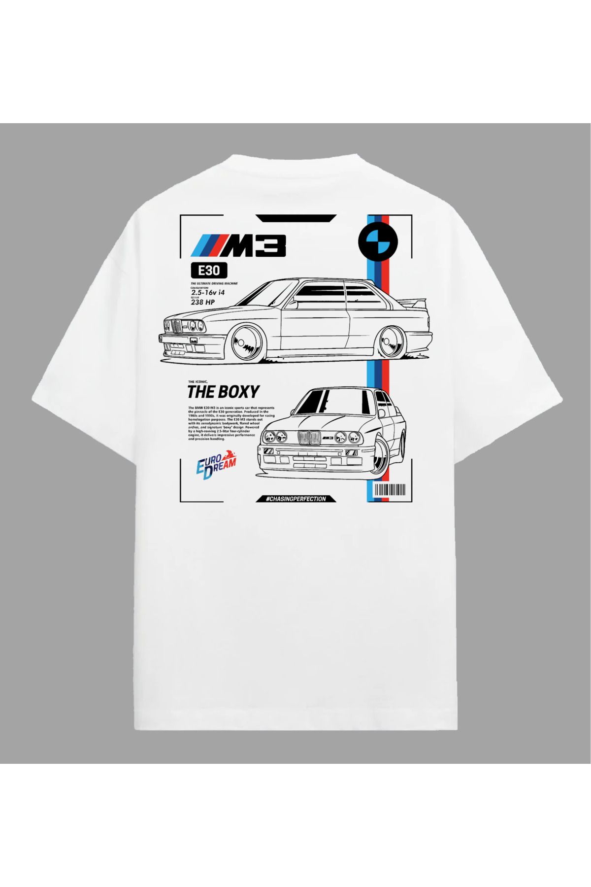 Edizen BMW M3 E30 T-shirt Unisex Oversize %100 Pamuk Beyaz