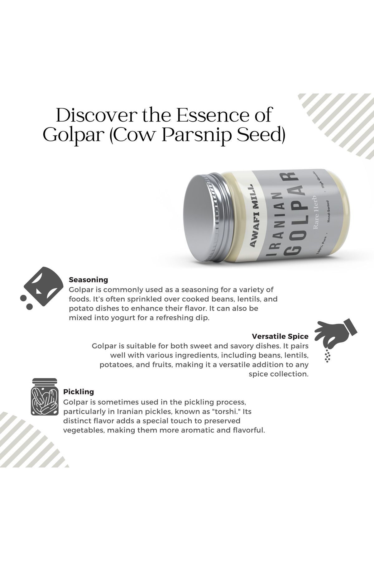 AWAFI MILL-Golpar | Cow Parsnip Seed - Bottle of 100 gram / 3.5 Oz 2