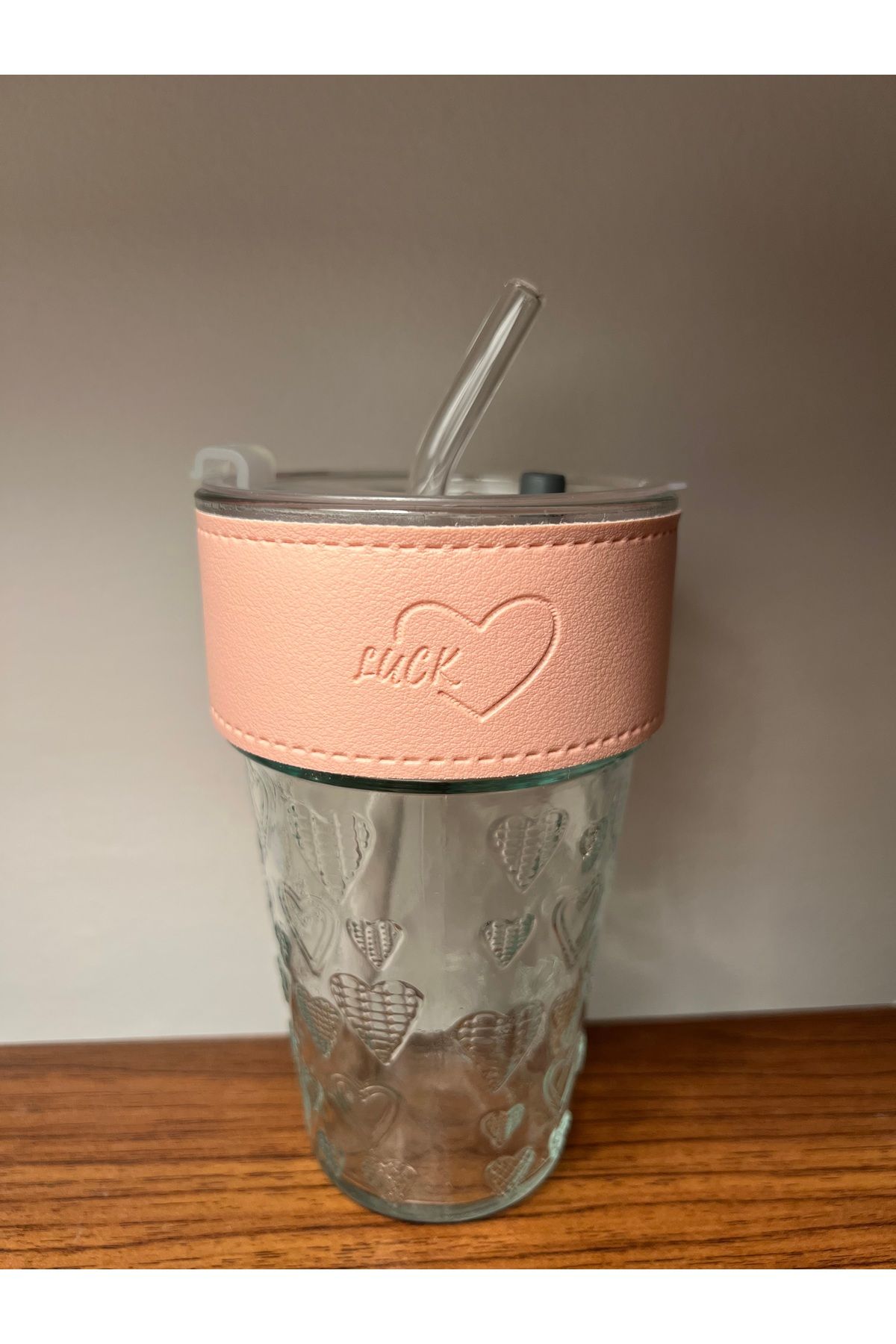 Only Mine Deri kılıflı smoothie detox cam pipetli bardak