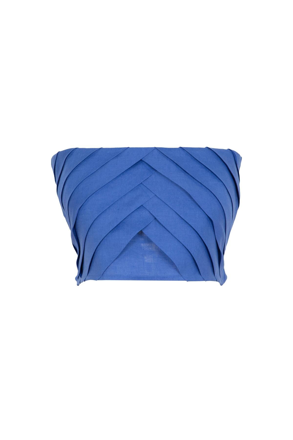 AURA BEA %100 KETEN CROP TOP SAX MAVİ