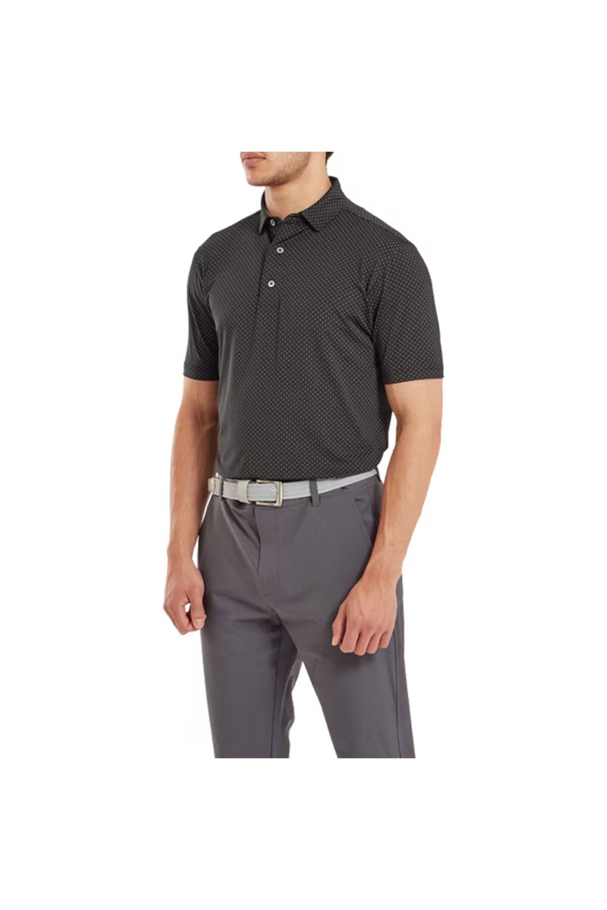 FootJoy Stretch Lisle Nokta Baskı Polo Yaka Siyah Golf T-Shirt 81676