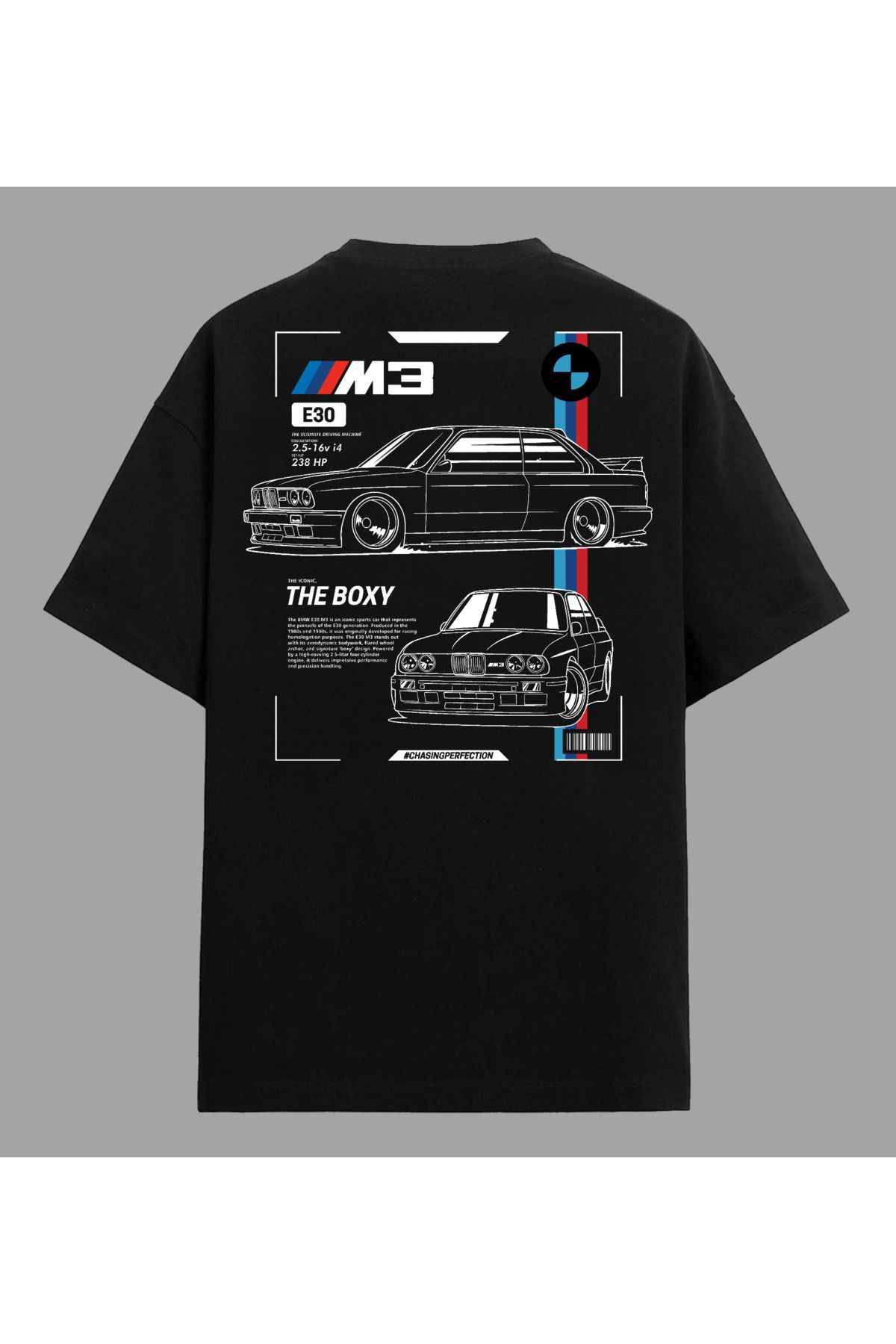 Edizen BMW M3 E30 T-shirt Unisex Oversize %100 Pamuk Siyah