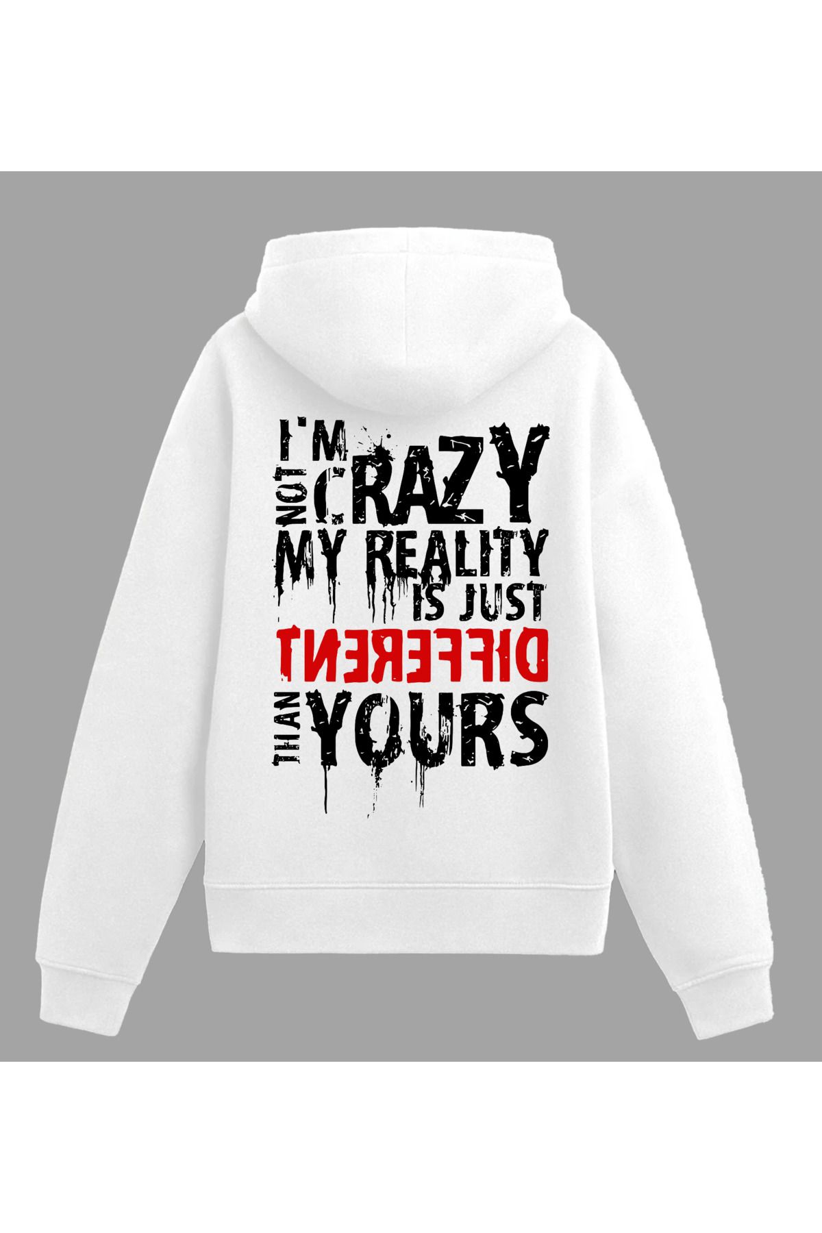 Edizen I'm Not Crazy v2 Hoodie Unisex Oversize %100 Pamuk Beyaz Kapüşonlu Sweatshirt