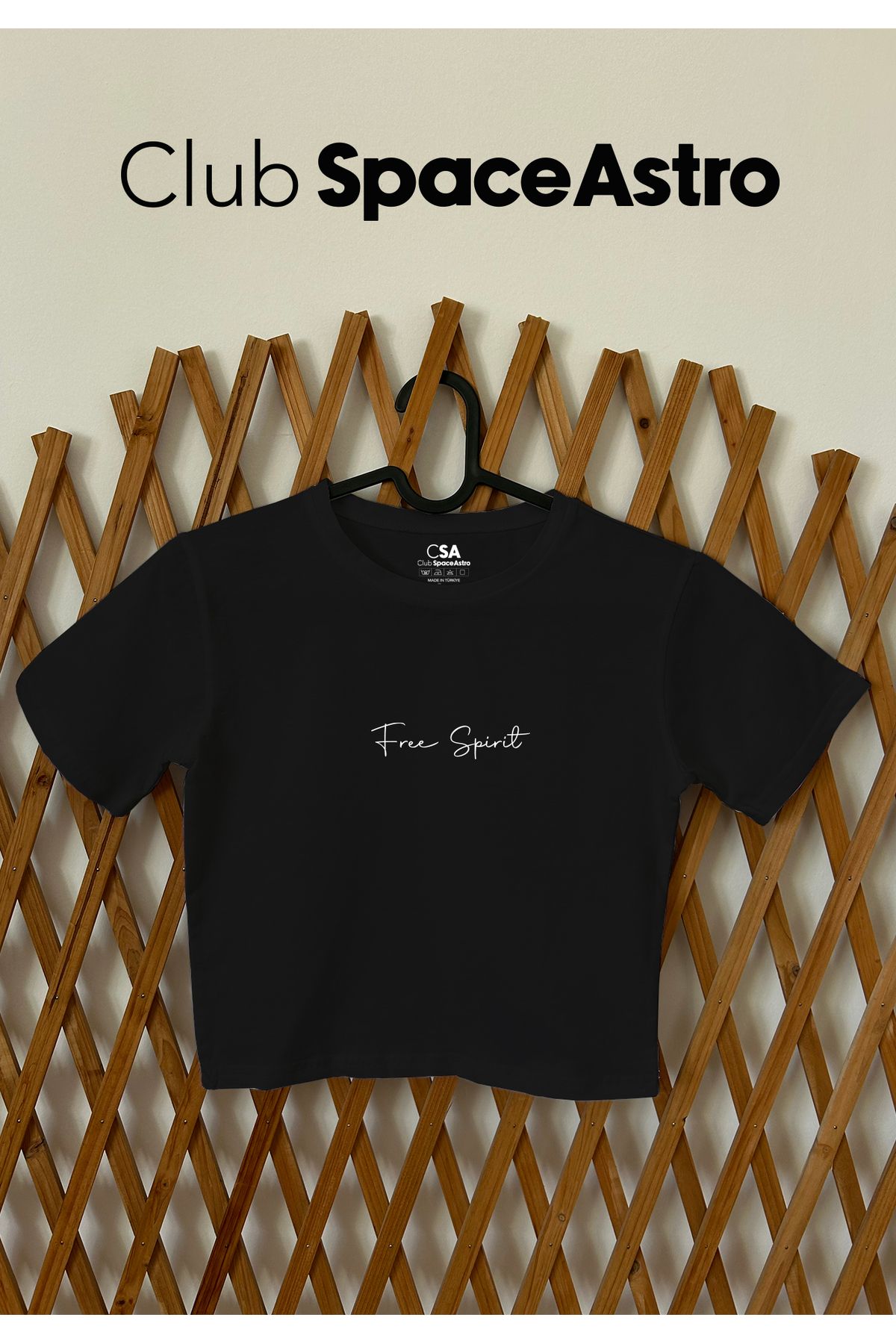ClubSpaceAstro Free Spirit Baskılı Pamuklu Likralı Bisiklet Yaka Crop Kadın Üst