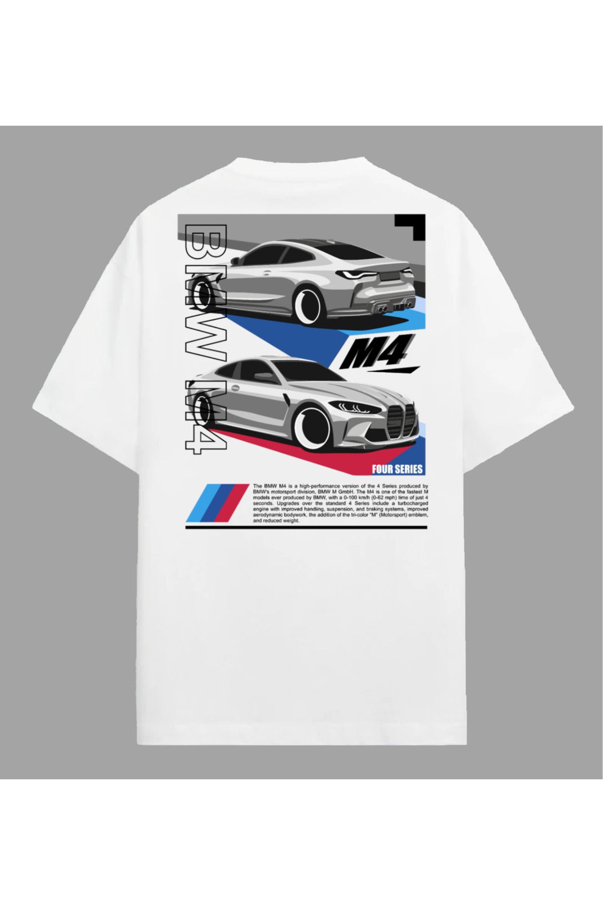 Edizen BMW M4 T-shirt Unisex Oversize %100 Pamuk Beyaz
