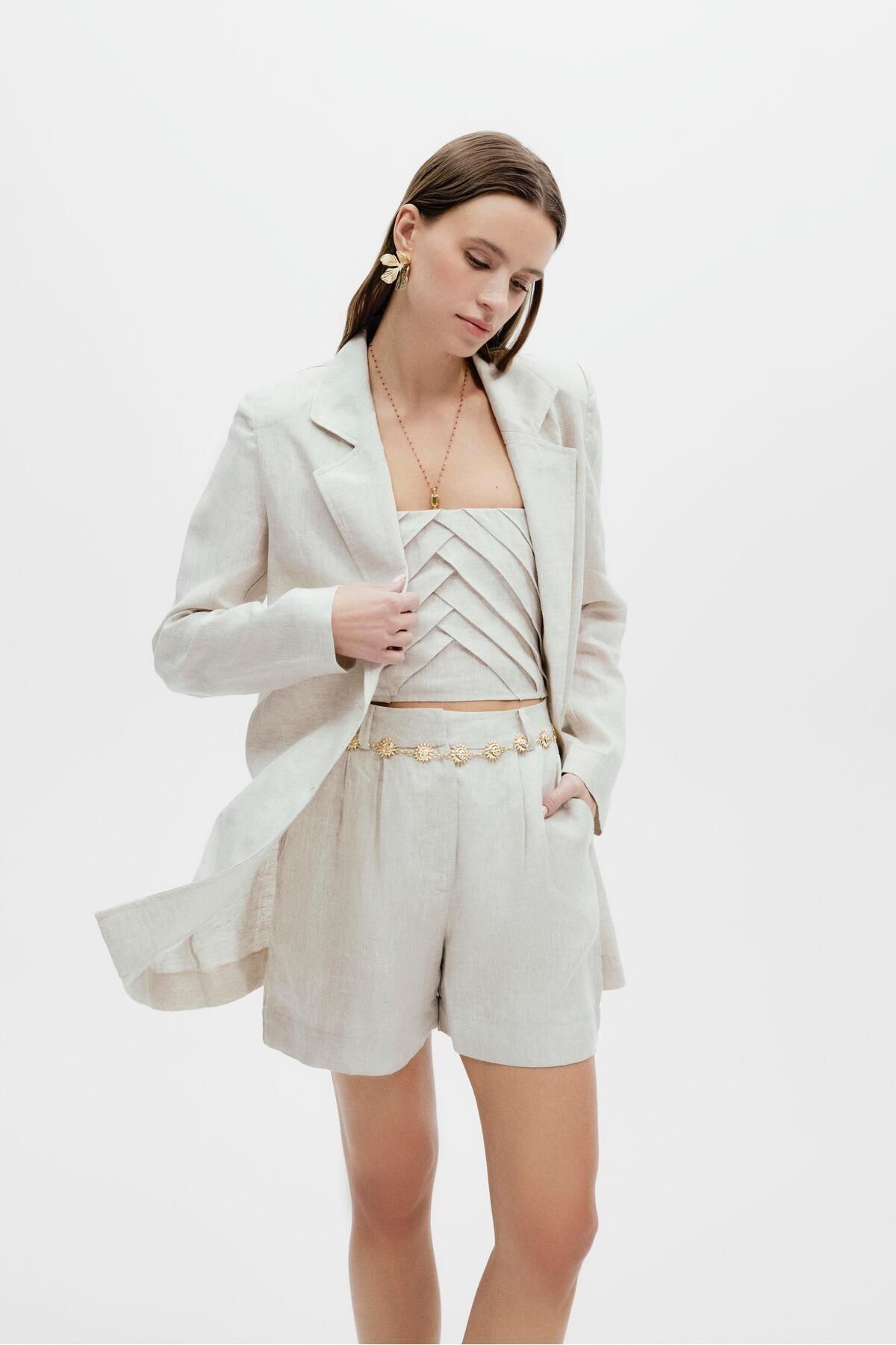 AURA BEA %100 KETEN CROP TOP NATUREL