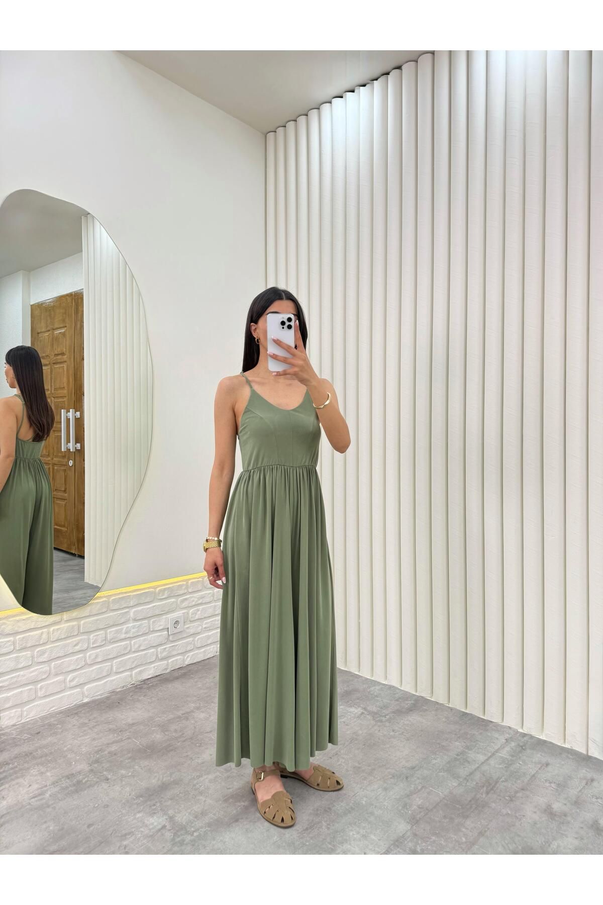 Gaus Yeşil Askısı Ayarlanabilir Modal Kumaş Tulum Gaus00331