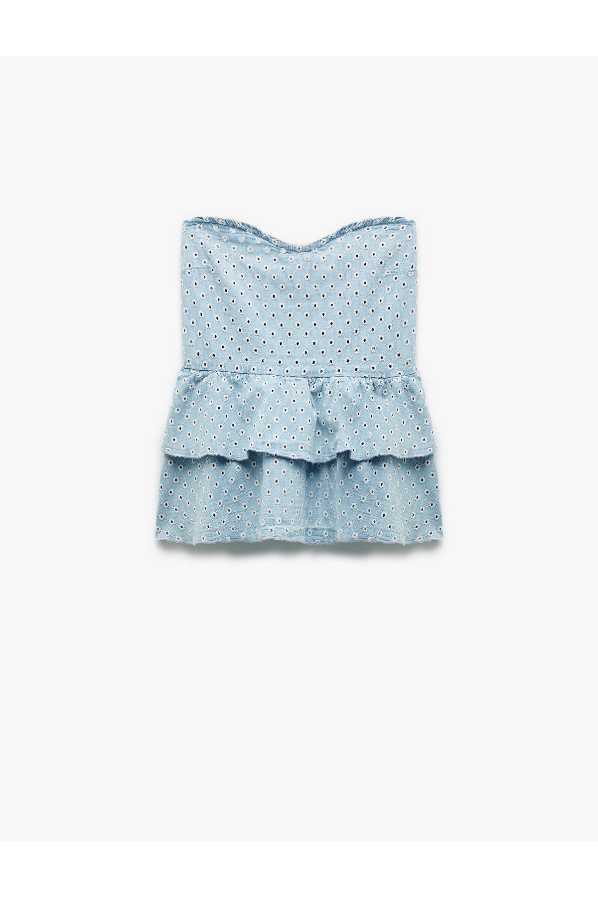 Koton-Cotton Heart Neckline Sleeveless Denim Tank Top with Flywheel Detail 3