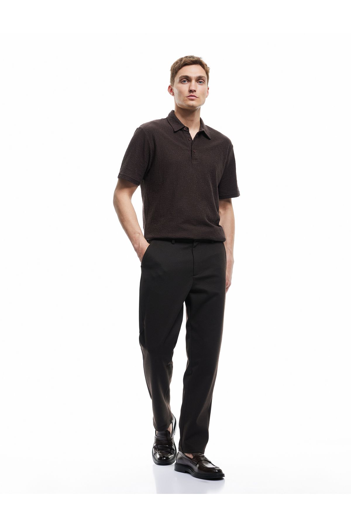 Koton Viskon Karışımlı Pike Kumaş Katlamalı Paça Slim Fit Chino Pantolon