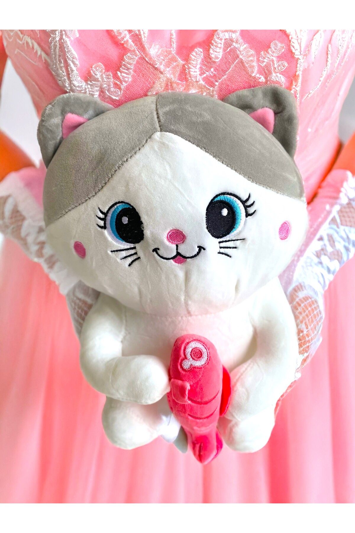 PoppyPlays Balık Tutan Kedicik Peluş Oyuncak Büyük 40CM - Denizci Kedi Pofuduk Hediyem