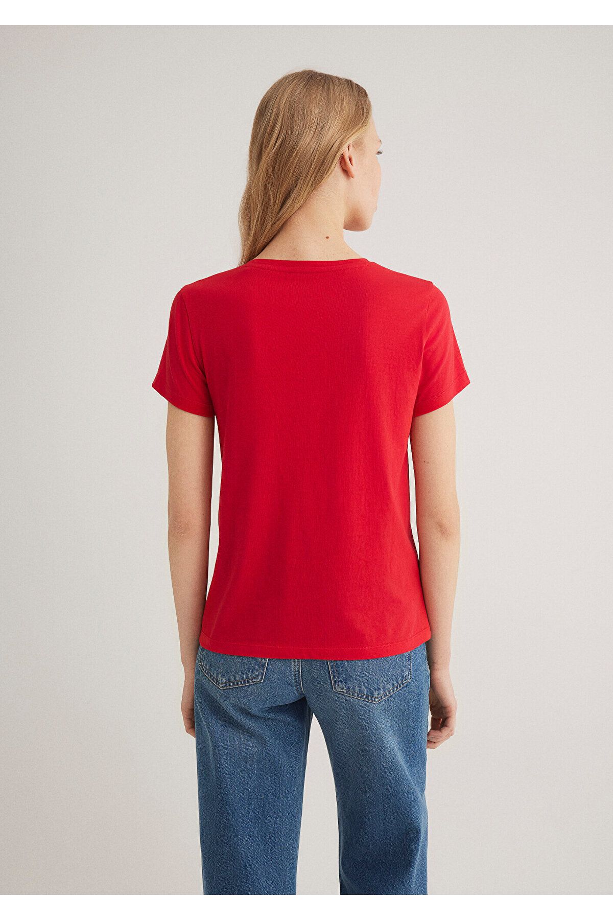 Mavi-Rotes T-Shirt mit Fahrrad-Aufdruck, halbschmale Passform 1612961 -82054 5