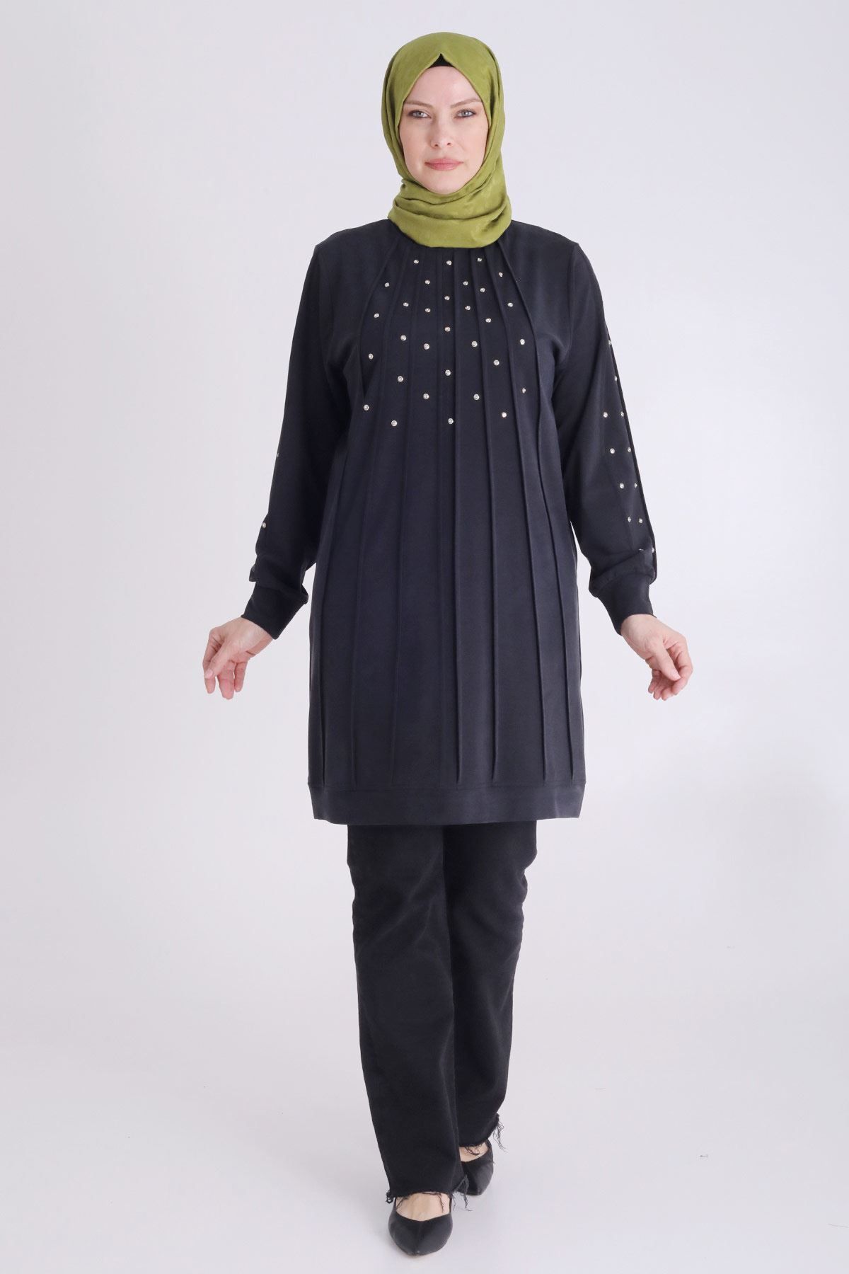 behrem Büyük Beden Tesettür Örme Lyocell Tunik 20118 Siyah