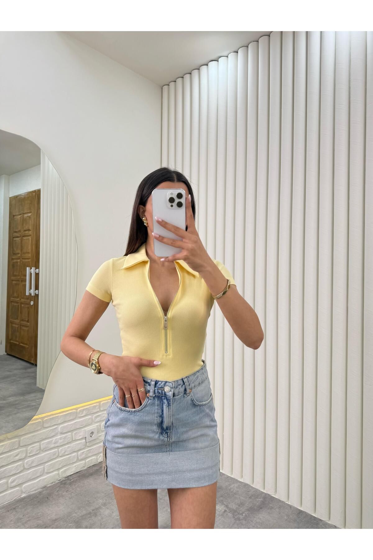Gaus Sarı Önü Fermuarlı Tshirt Gaus00330