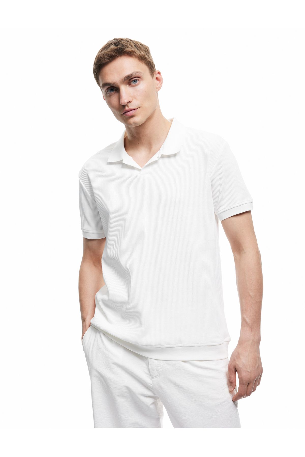 Koton-Tricou cu mânecă scurtă din bumbac, cu textura normală, cu gât polo 2