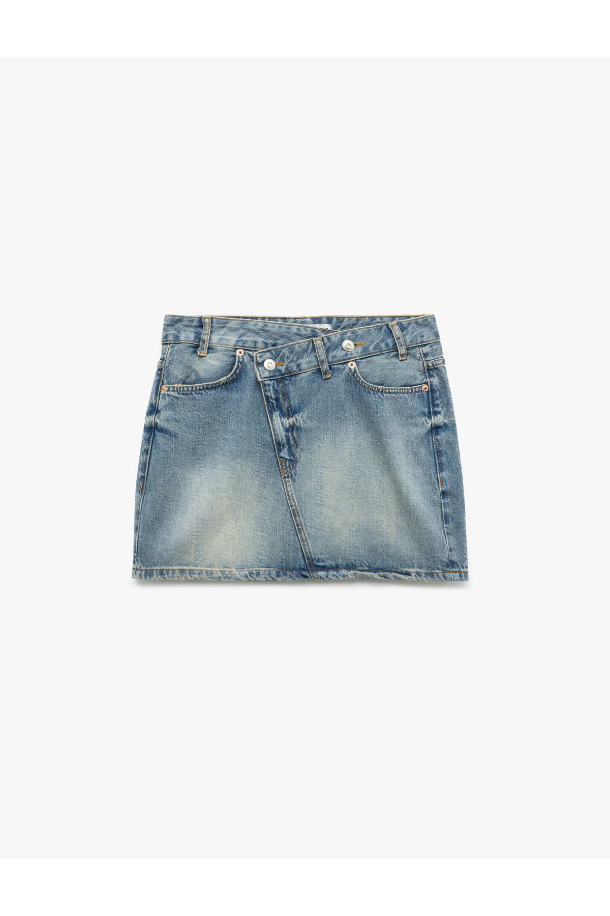 Koton Pamuklu Asimetrik Düğmeli Cepli Denim Mini Etek