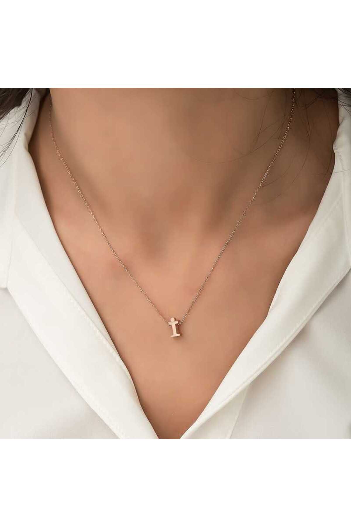 ecepazarlama Gümüş Rose 3 Boyutlu İ Harf Kolye