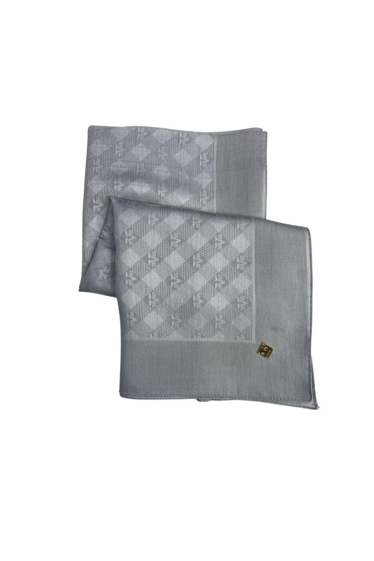 19V69 ITALIA Düz Renk Jakarlı Yün Seri Eşarp Askısı ile Birlikte 120x120 cm