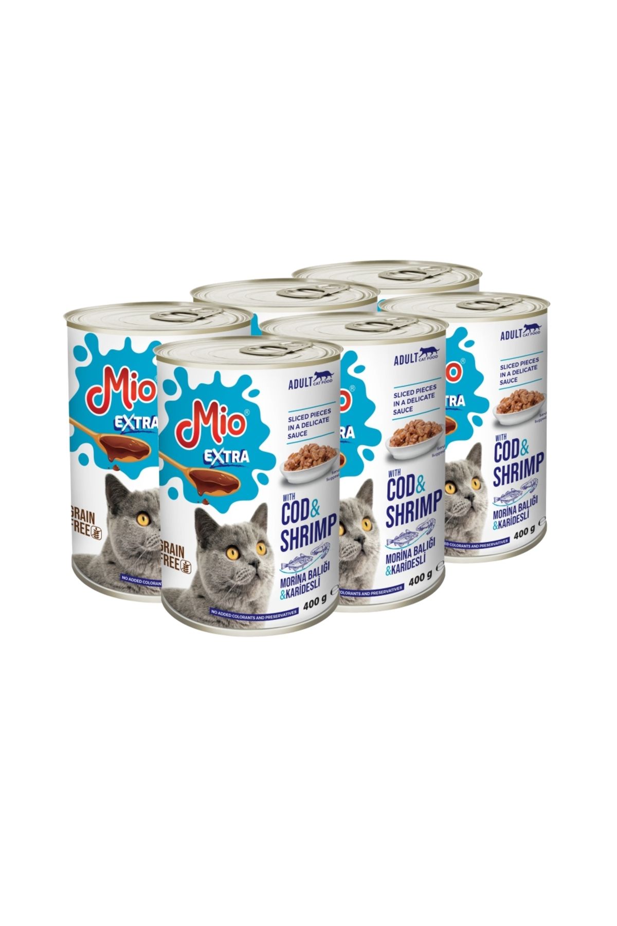 MİO Hrana Umeda Pisici Adulte ️ , Mio Cat Extra, Super Premium Cod Si Creveti, Pachet 6 Conserve 400g - One Size