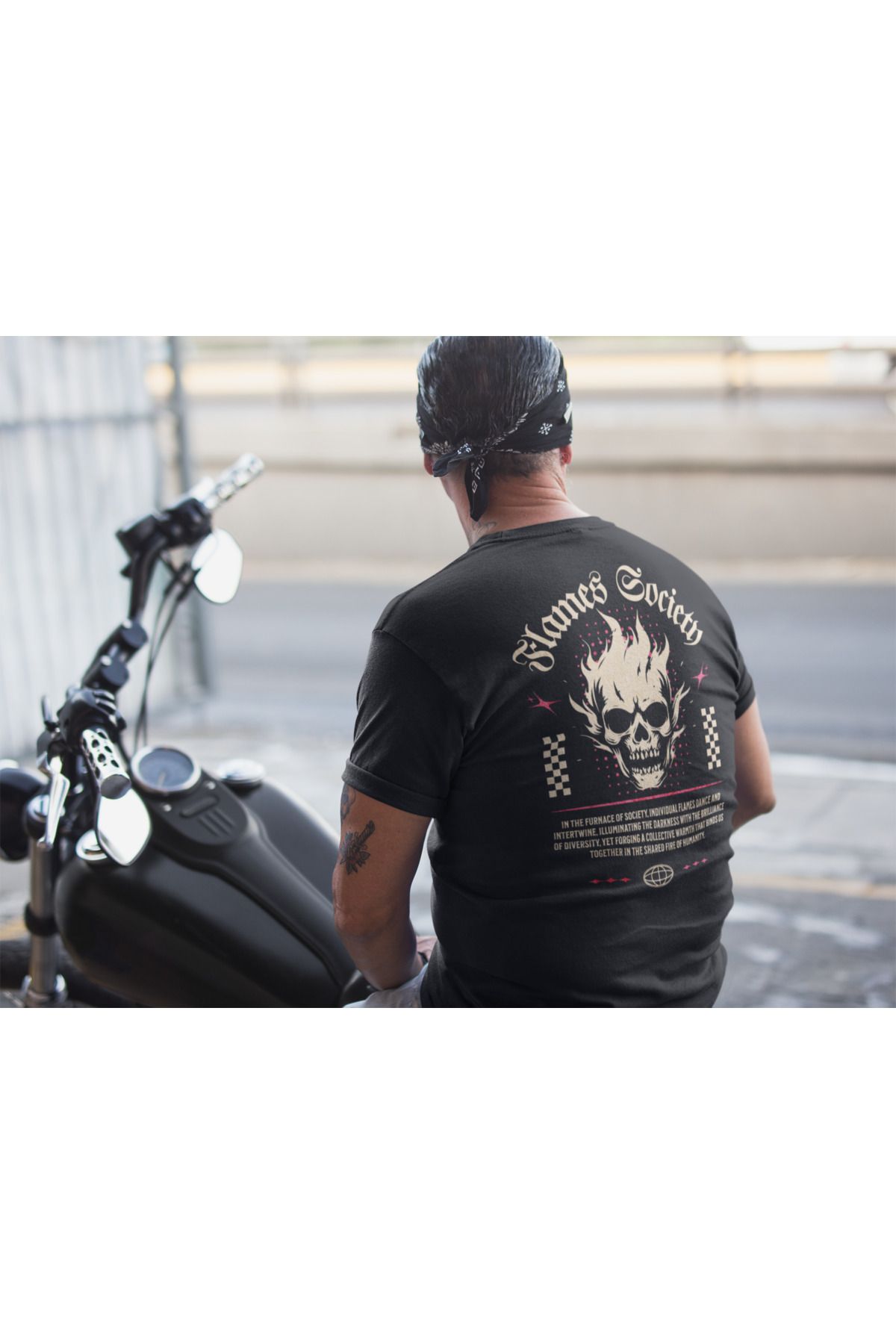 2XB Motorcycle Collection - Flames Society Baskılı Unisex Basic T-Shirt