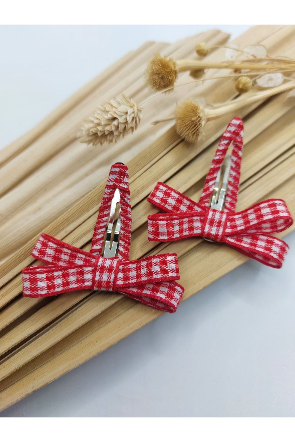 AsRa Accessories kırmızı pötikare fiyonk çıtçıt toka