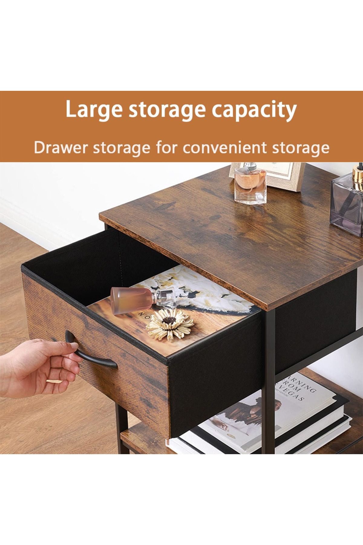 EqiEch-Nightstand,Bedside Table,End Table with Storage Drawer and Open Shelf,Easy to Install 4