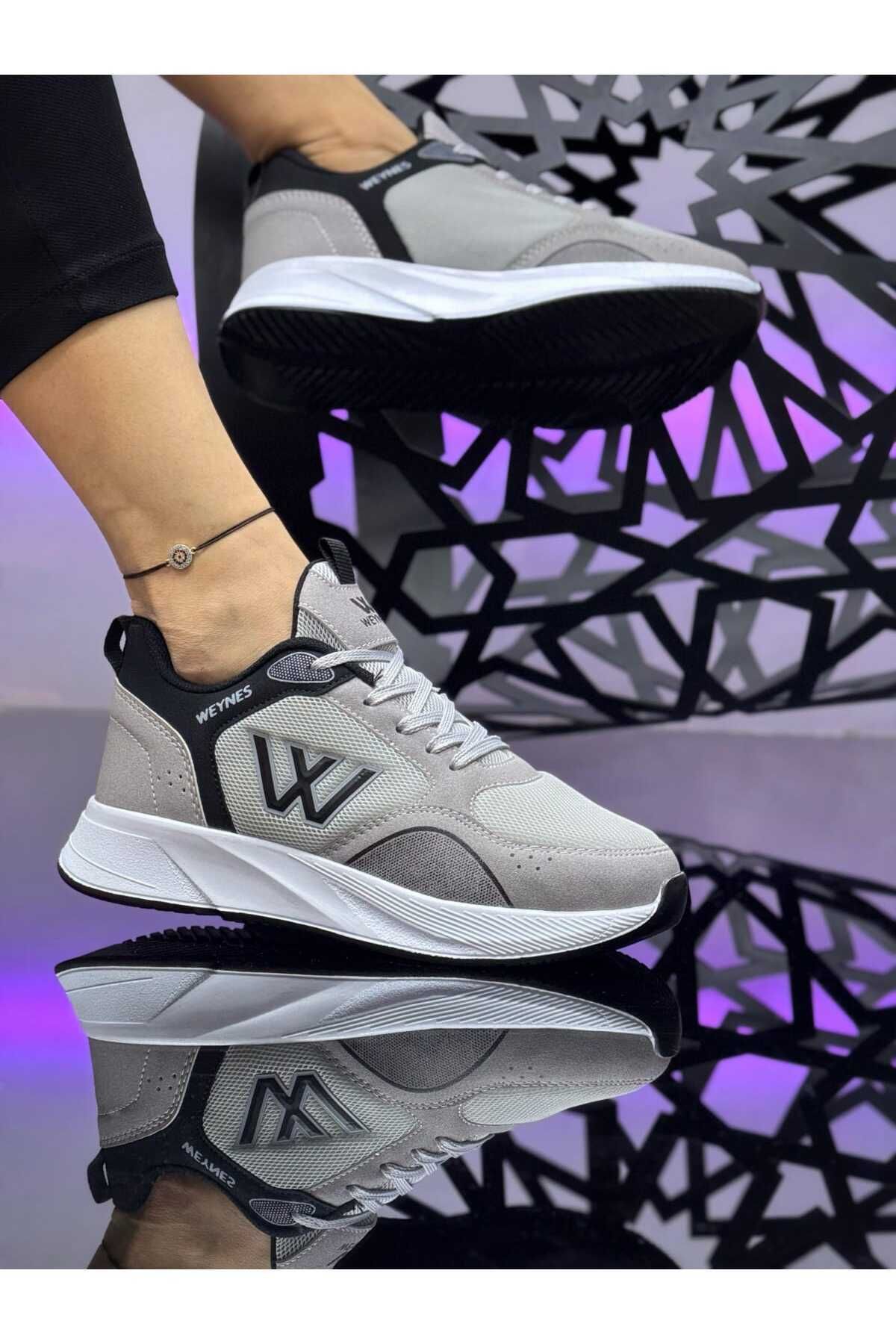 BİKAJOO Kadın Gri Beyaz Günlük Bağcıklı Rahat Spor Ayakkabı Sneaker BKJ4026