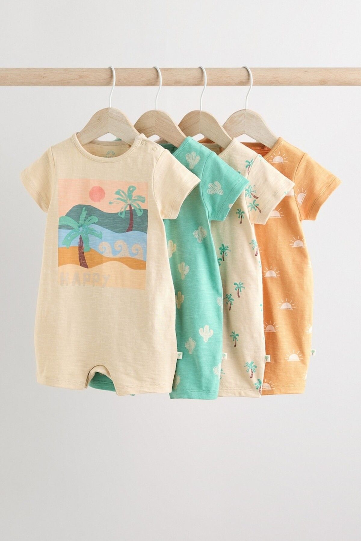 Next Baby % 100 Pamuklu Krem Yeşil Palmiye Desenli 4'lü Romper Set