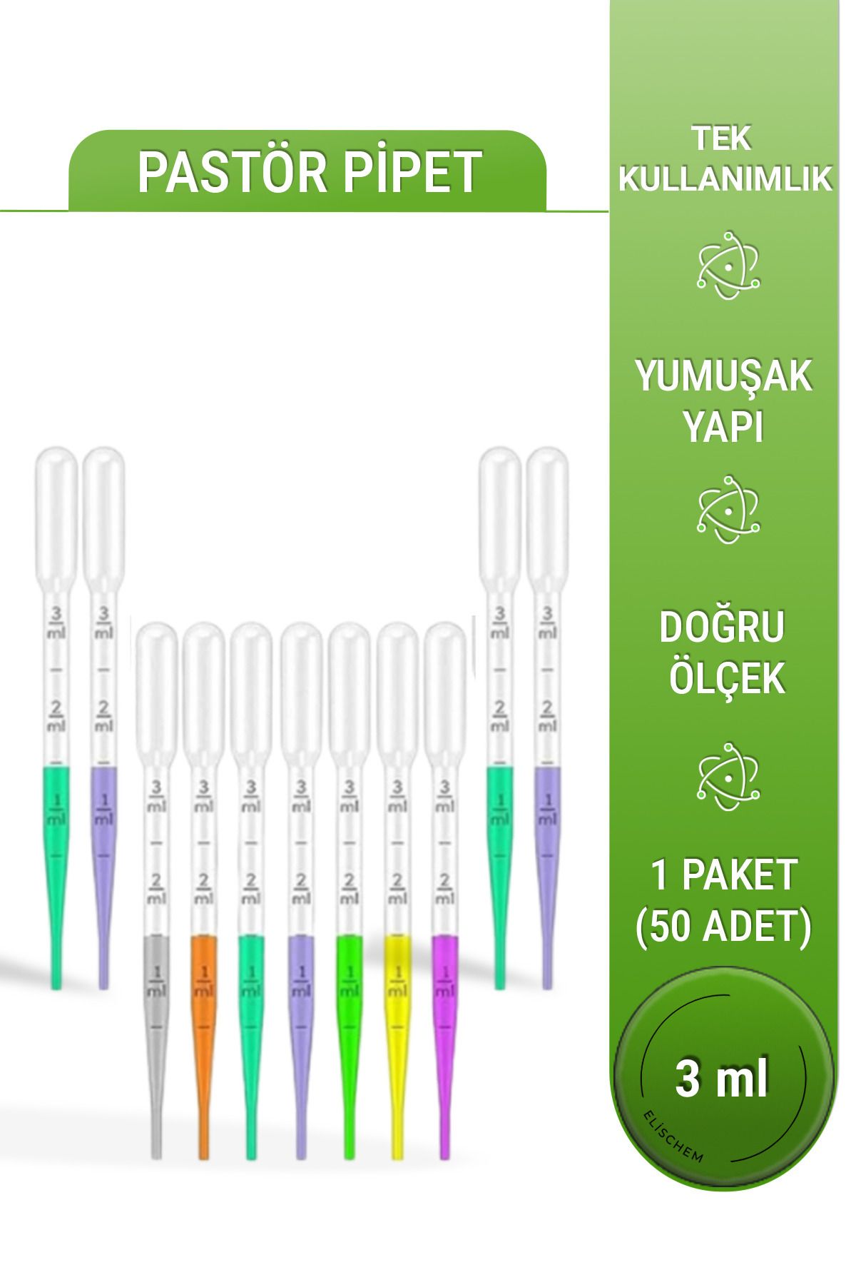 elischem Pastör Pipet 3 ml (Paket/ 50 Adet)