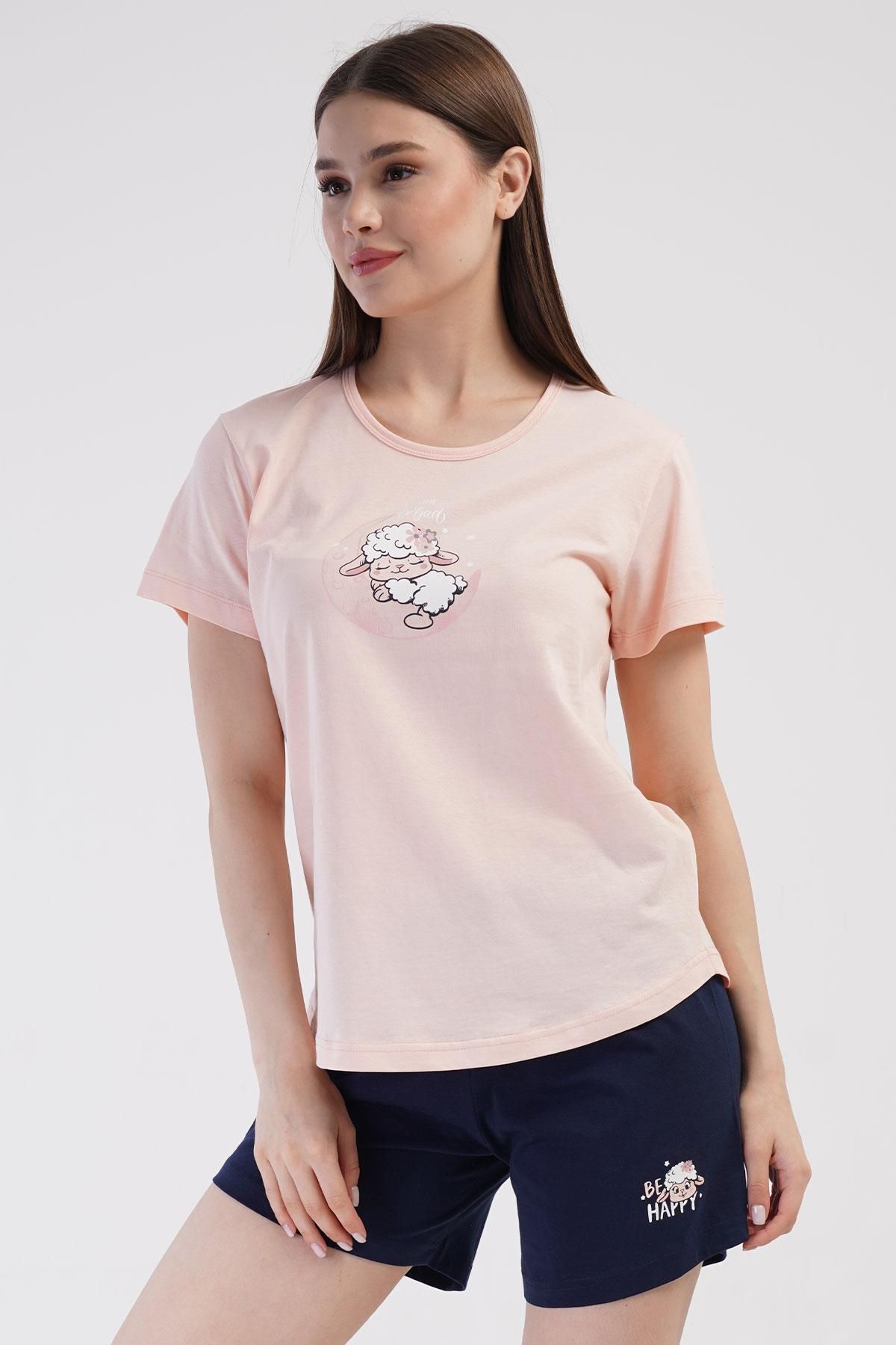 VİENETTA Kadın Kısa Kol Somon Şortlu Pijama Takım C1T4N1O014