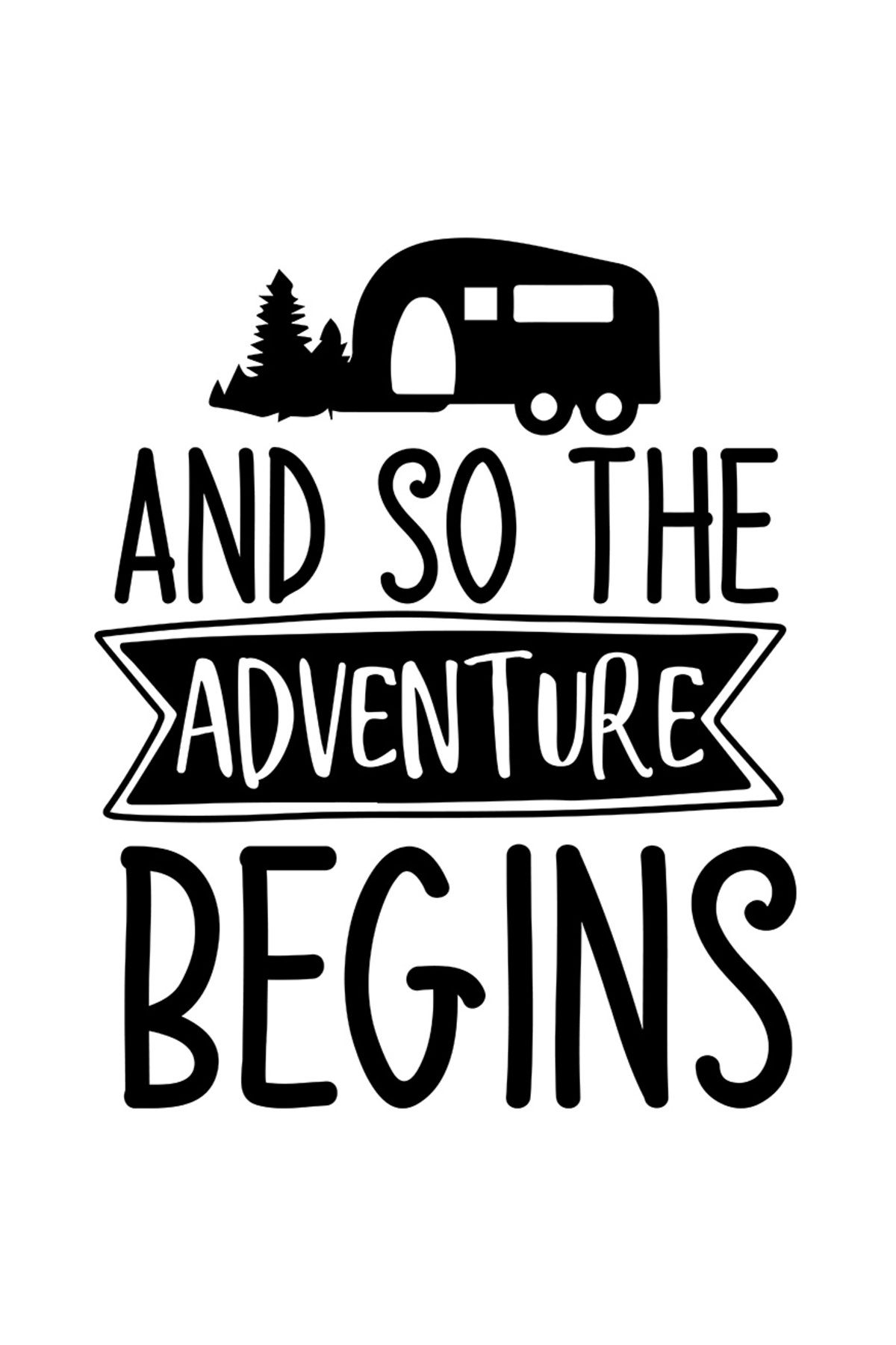 StoryGift Romania Sticker Autocolant 30cm Exterior Cu O Rulota Si Copaci Cu Mesajul "and So The Adventure Begins - One Size